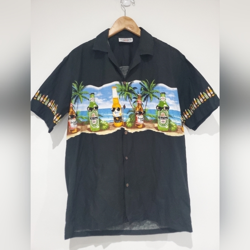 Ultimate BEER BEACH PARTY button down shirt size M cotton made in Hawaii 🏝